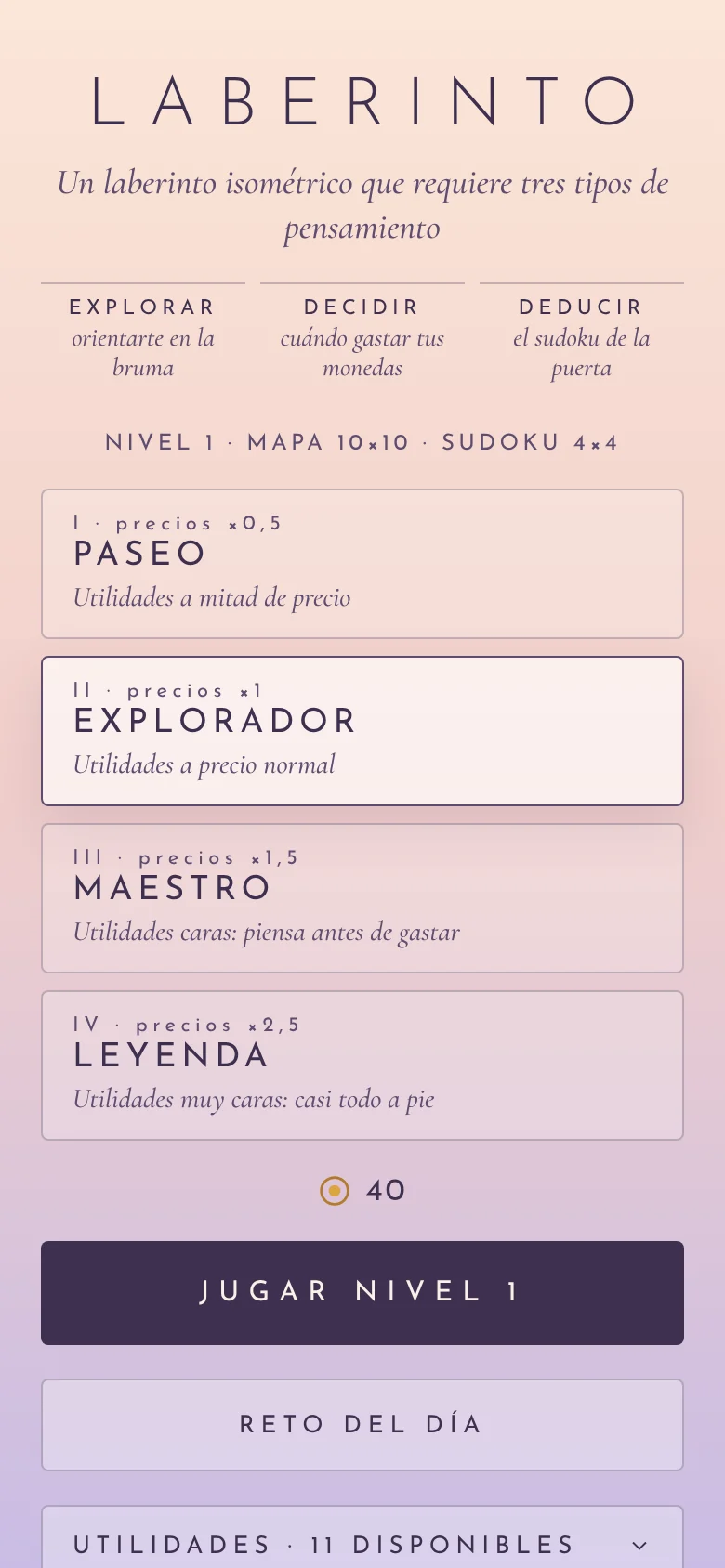 Menú: el título, los tres tipos de pensamiento y las cuatro dificultades