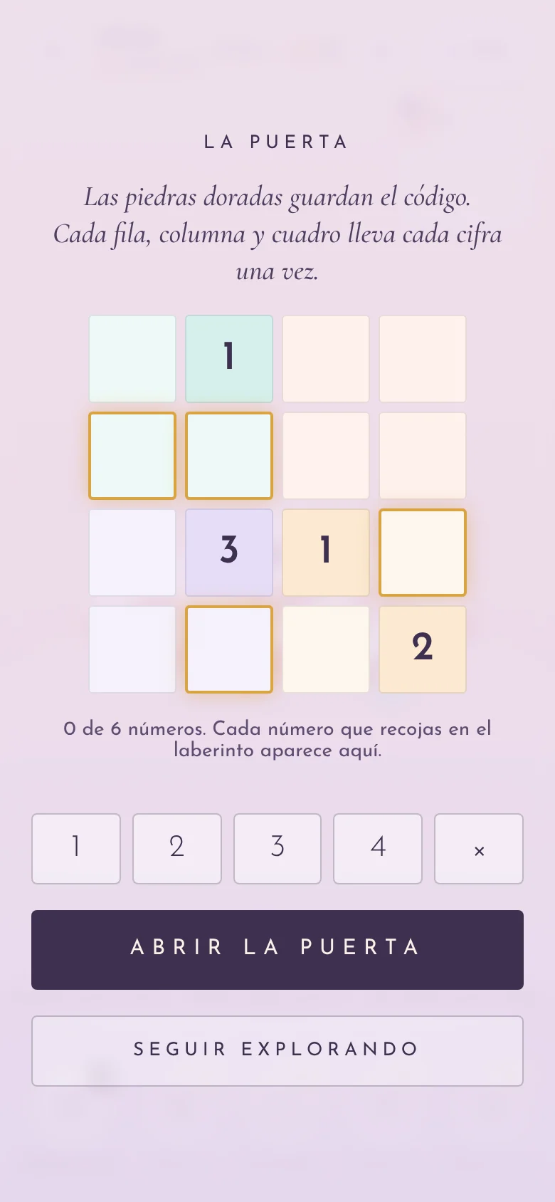 La puerta: un sudoku de cuatro por cuatro con cuatro casillas doradas