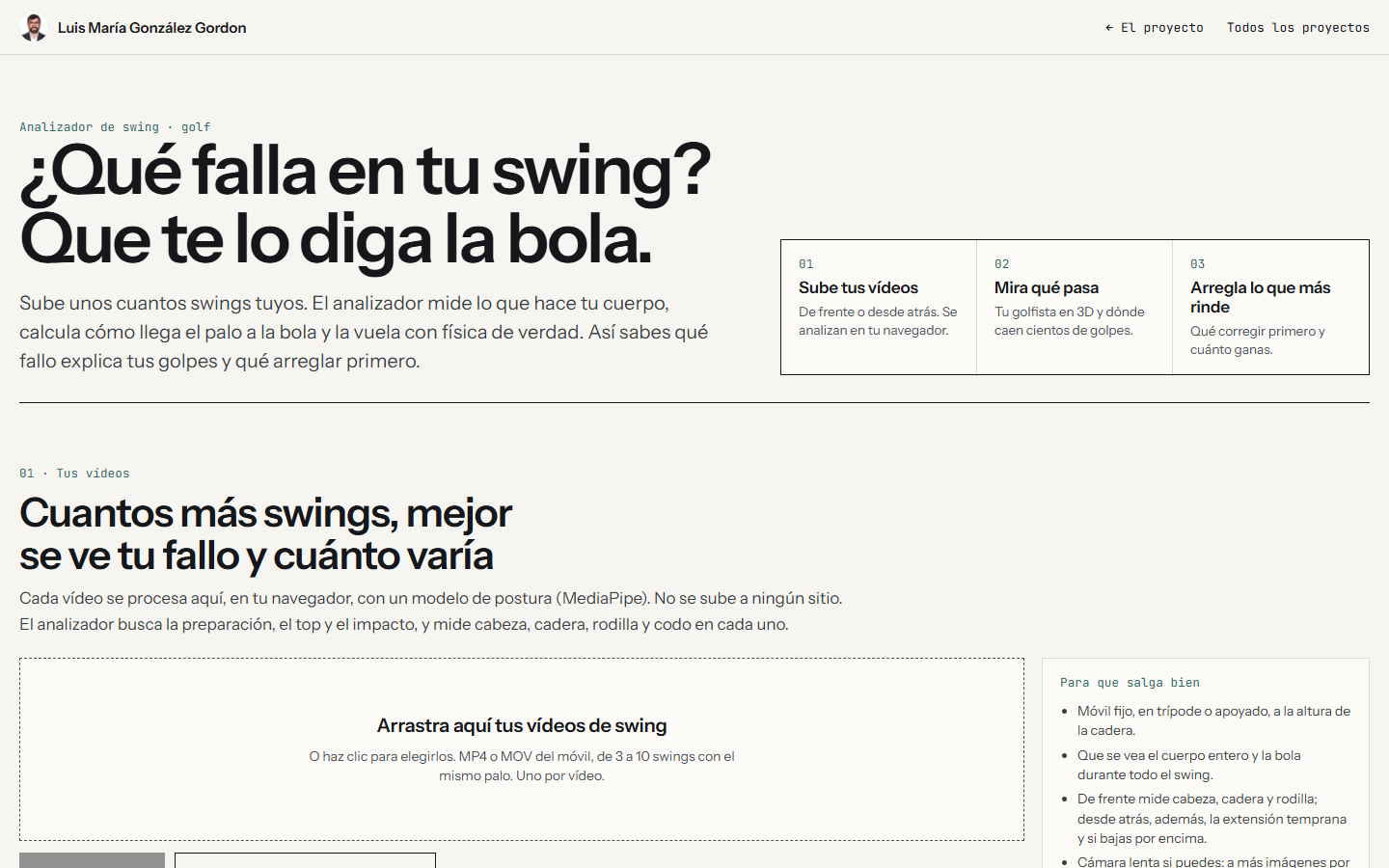 La portada del analizador con la zona para arrastrar los vídeos